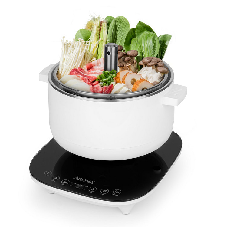 Aroma White Smart Electric Hot Pot & Boil Steamer 84 oz