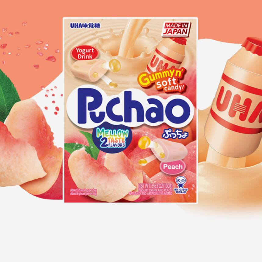 Puchao Japanese Chewy Candy: Yogurt & Peach 3.53 oz