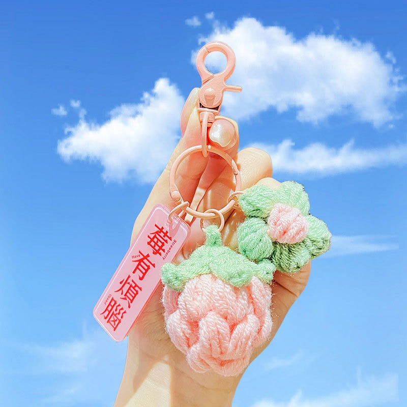 Cute woolen wind Vegetable series car keychain quirky keychain strawberries 1 개입