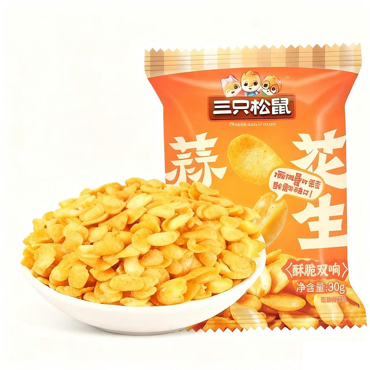 三只松鼠蒜片花生花生坚果特产炒货小吃休闲零食下酒菜 30 克*3 包