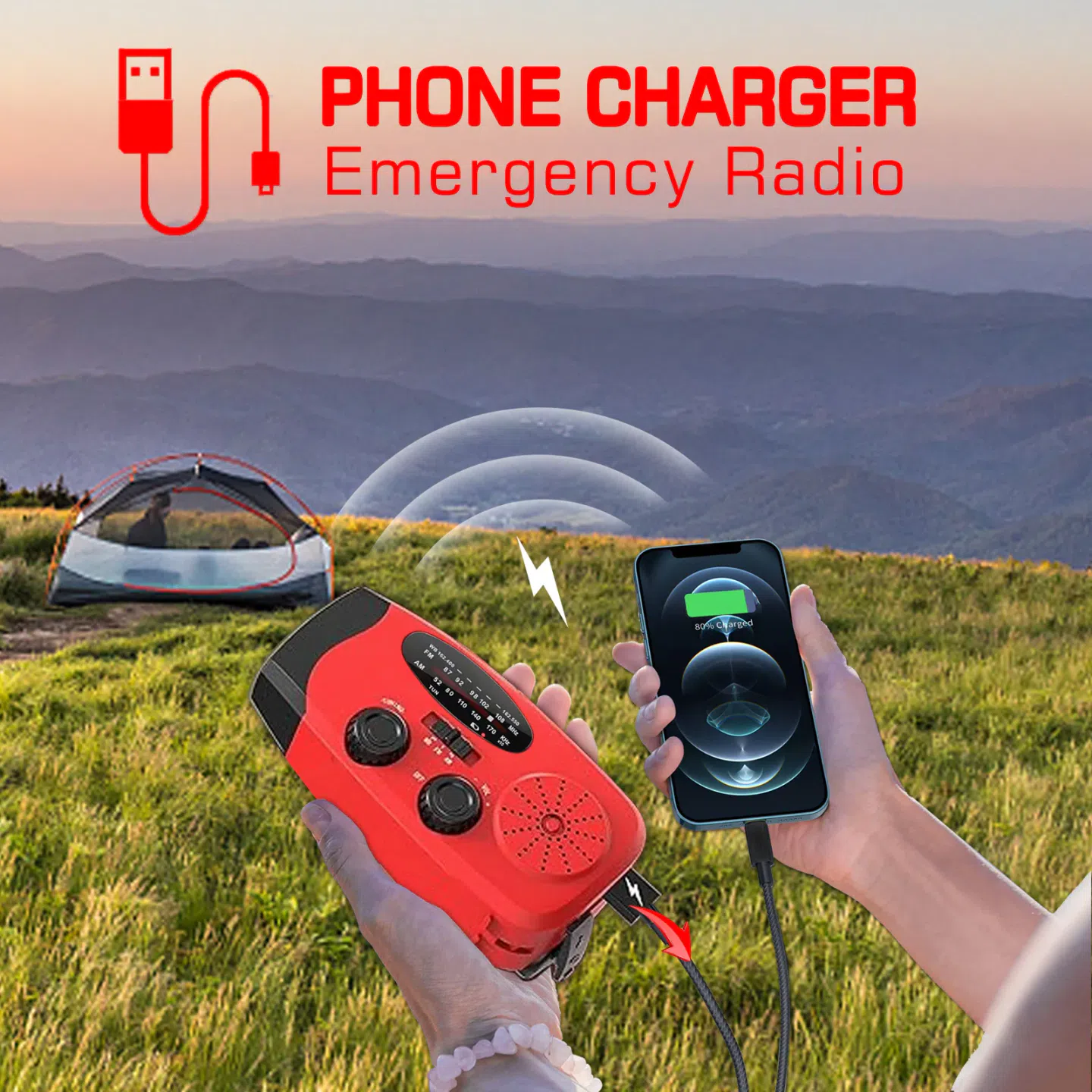 Emergency Hand Crank Radio with LED Flashlight for Emergency, AM/FM NOAA Portable Weather Radio with 2000mAh Power Bank Phone Charger, USB Charged & Solar Power for Camping, Emergency 1 each