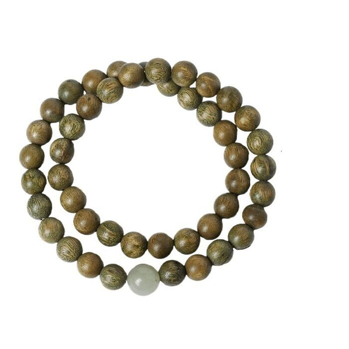 普陀山 绿檀木和田玉双圈手串文玩多圈念珠盘玩6mm 1 盒