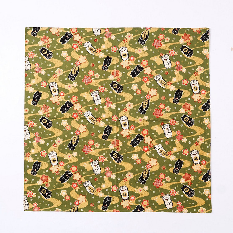 Neko Furoshiki (1 Sheet) - Green