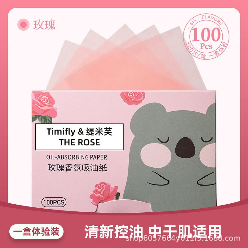 100 counts Natural paper Oil Control Film Teenitor Oil Absorbing Sheets,rose 1 box