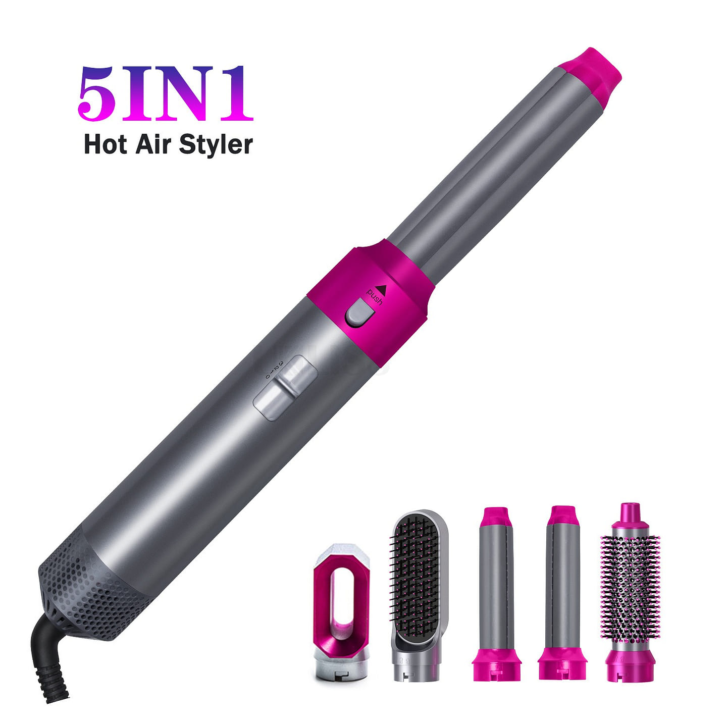 5 in 1 hot air comb multifunctional hair dryer straight hair curling iron grey 1 box