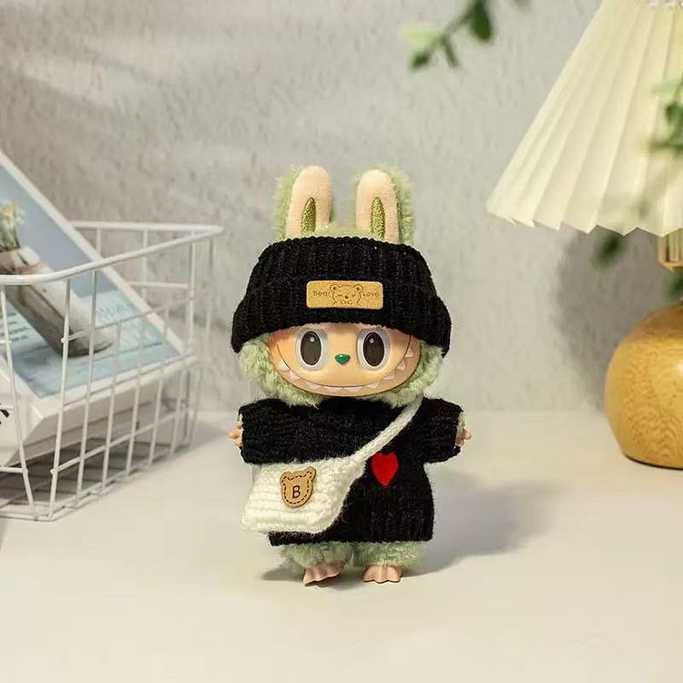 拉布布玩偶娃衣一二三代通用奶瓶背带裤套装-黑色