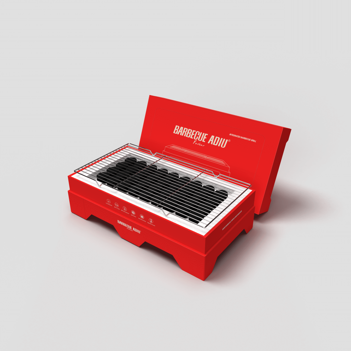 Adiu Single Use Portable & Disposable BBQ Grill - Red 1 box