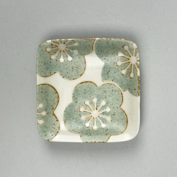 Made-in-Japan Hiwa Aqua Green Blossom Small Square Plate Soy Sauce Dish, 3.5 1 each