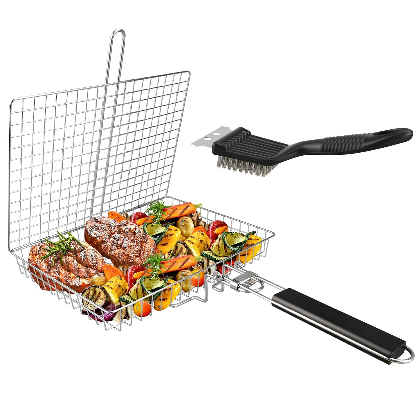Grill Basket, Large Folding Grilling Basket with Grill Cleaning Brush, Stainless 1 each