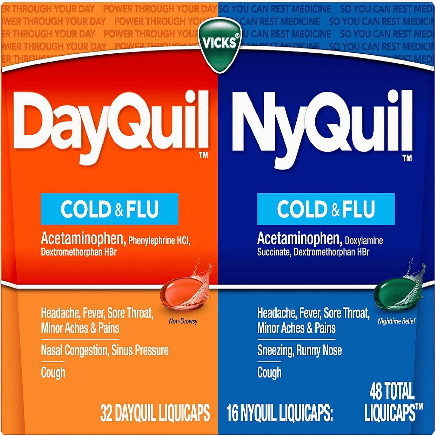 Vicks DayQuil NyQuil Cold & Flu 48 LiquiCaps 1 box