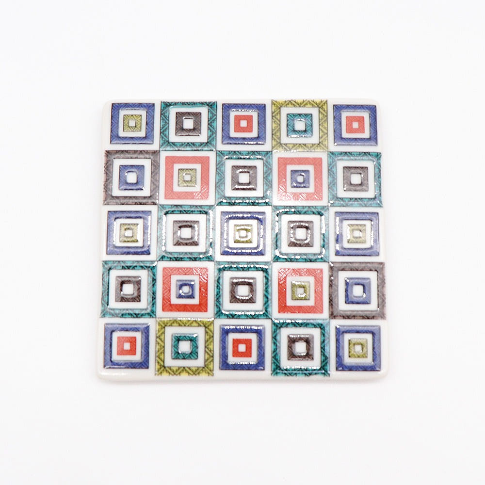 Kutani Ware Handmade Square Coaster (Tile, 3.54 x 3.54) Made in Japan 1 each