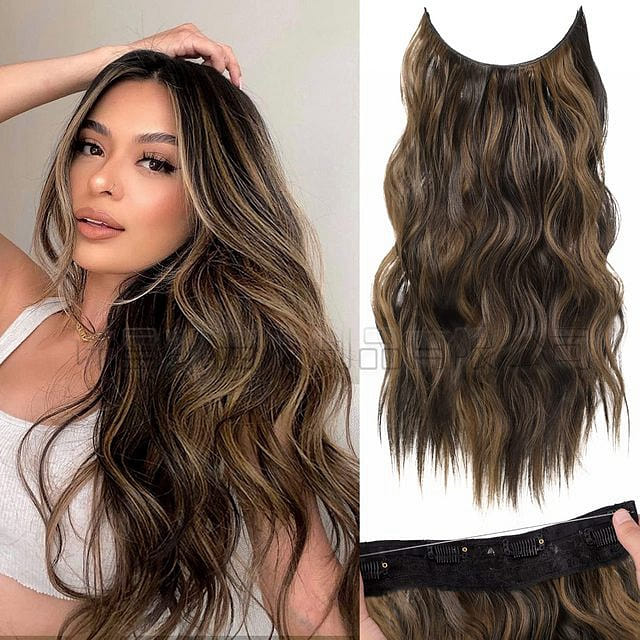 Long Wavy Wig for Women 20 inch Curly Wavy Wig Natural looking, Brown mix Blonde 1 box