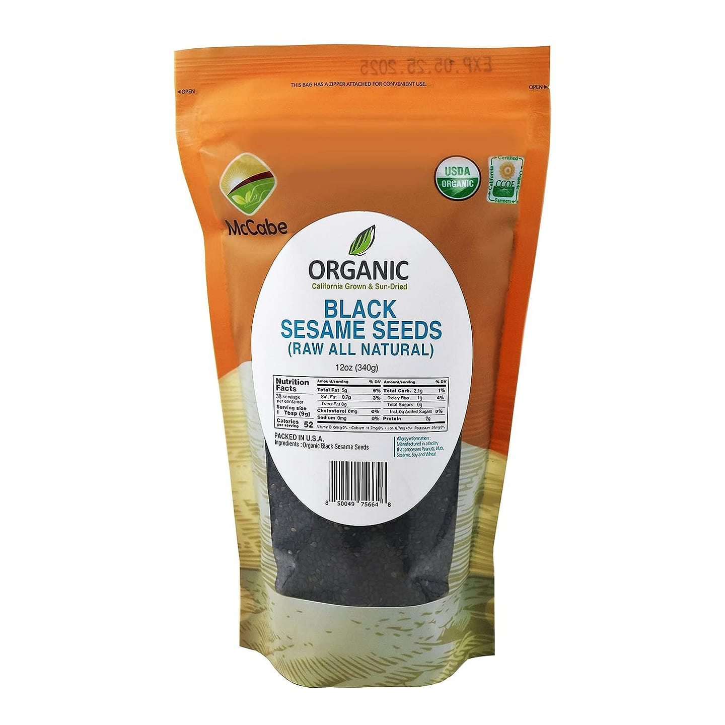 McCabe Organic Raw Black Sesame Seed 12oz, USDA Organic Certified, CCOF Certifie 12 온스