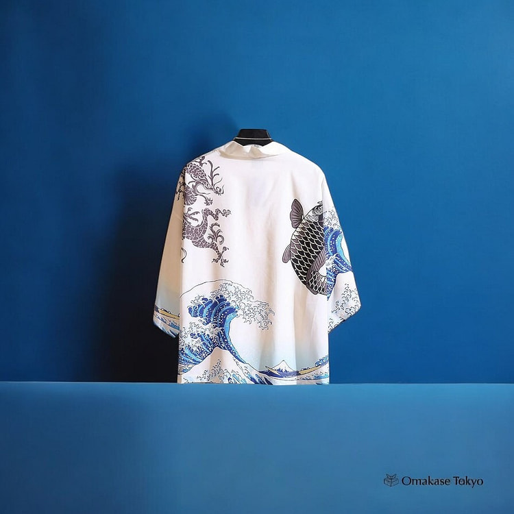 和服外套-波浪锦鲤白色 360 克