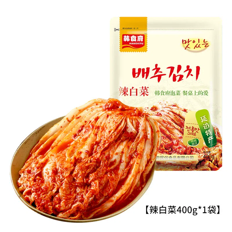Korean Restaurant: Yanbian Authentic Spicy Cabbage, Korean Kimchi, Korean Style Spicy Cabbage, Rice, 400g*1 bag 400 g