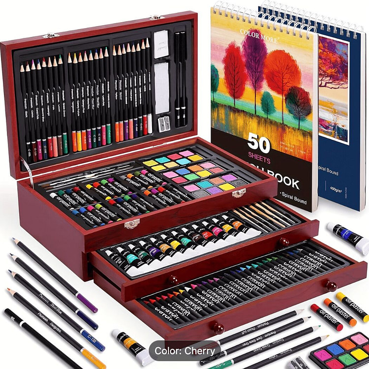 175pcs Deluxe Art Set With 2 Drawing Pads, Crayons 1 case