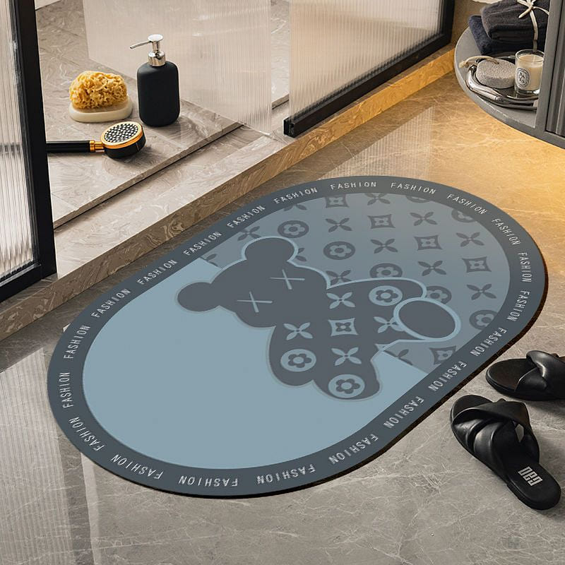 Luxury Absorbent Silicon Diatomite Floor Mat – Blue Fashion Bear (Round) 5 lb