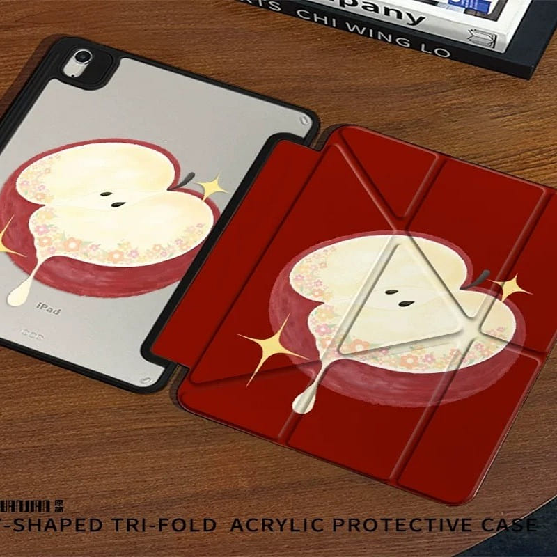 Red Apple Style Acrylic iPad Case with Pen Space 1 each
