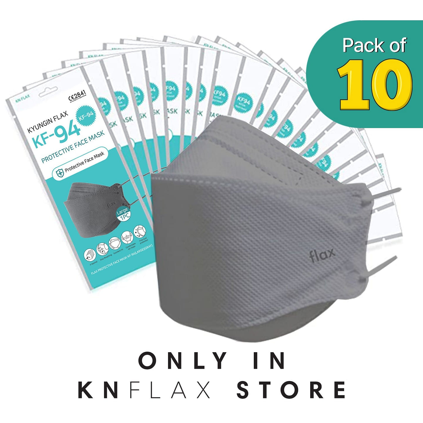 [10PCS] KN Flax KF94 Gray Mask Made in Korea | FDA Regd. 10 each