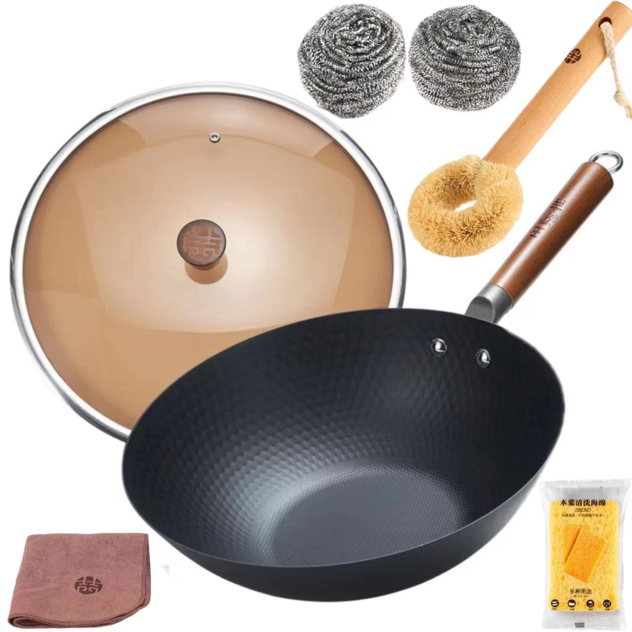 Get WANGYUANJI Lightweight Cast Iron Wok Clean Set Uncoated Carbon get-wangyuanji-lightweight-cast-iron-wok-clean-set-uncoated-carbon