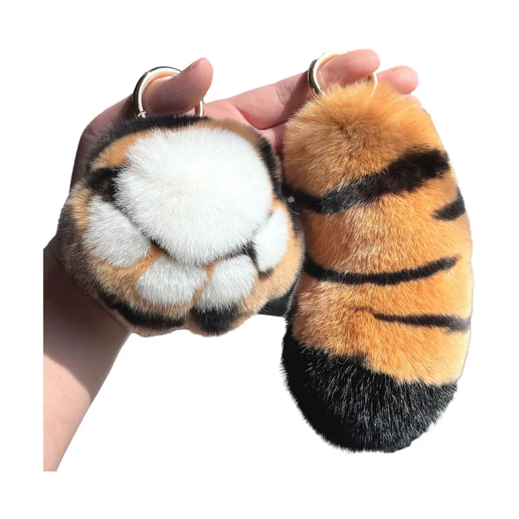 Rabbit Fur Pendant - Tiger Tail + Tiger Claws 1 each