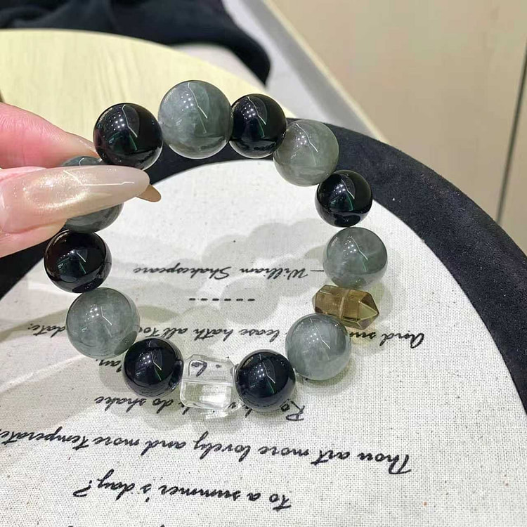 天然水晶黑曜石超大珠手链 1条 1 箱