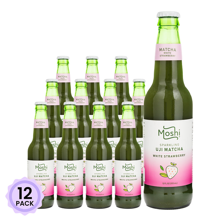 Moshi 抹茶气泡水 白草莓味 12 液盎司*12 包