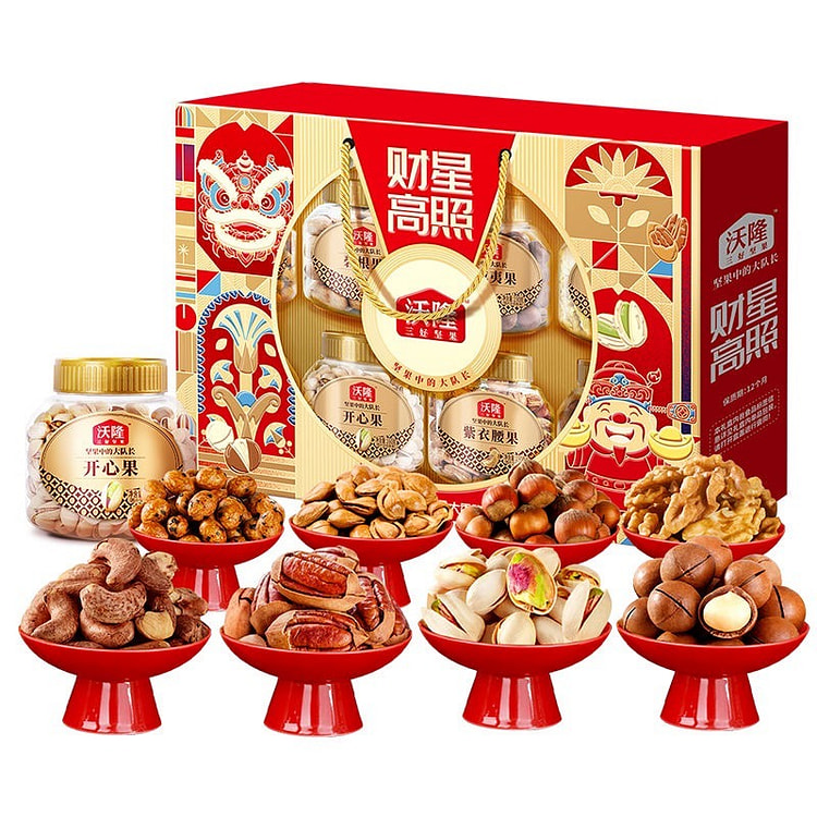 沃隆 财星高照罐装纯坚果炒货礼盒年货大礼包 1410 克