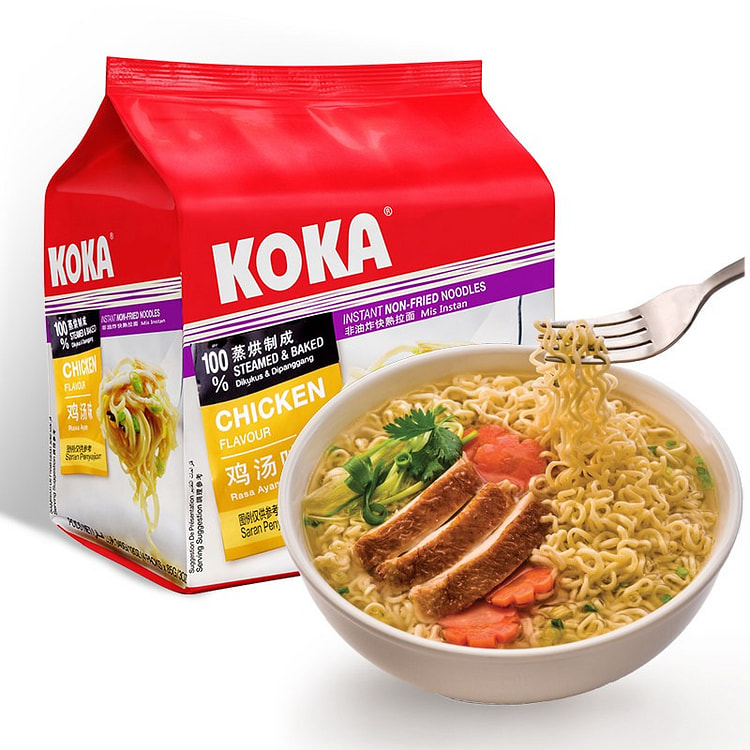 KOKA可口非油炸鸡汤味方便面340g泡面速食 340 克