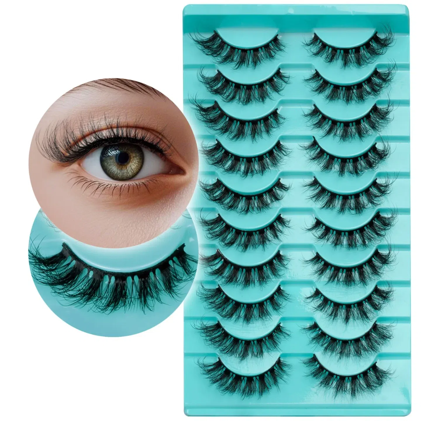 10 Pairs Faux Mink Lashes, Cat Eye Strip False Eye 1 box