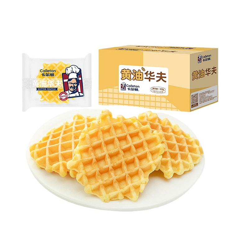 卡尔顿 黄油华夫饼原味格子饼软蛋糕早餐面包300g*1箱