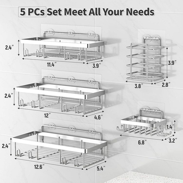 5-Piece Stainless Steel Bathroom Shelf Set 1 each