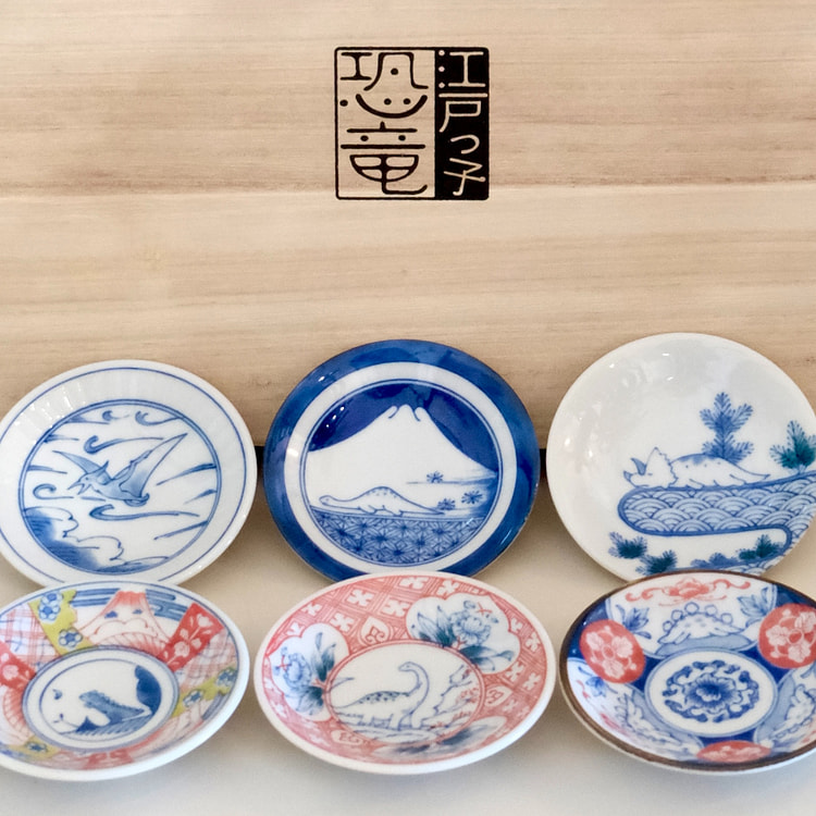Mino ware Dragon 6pcs Mini Plates(Wooden Box)