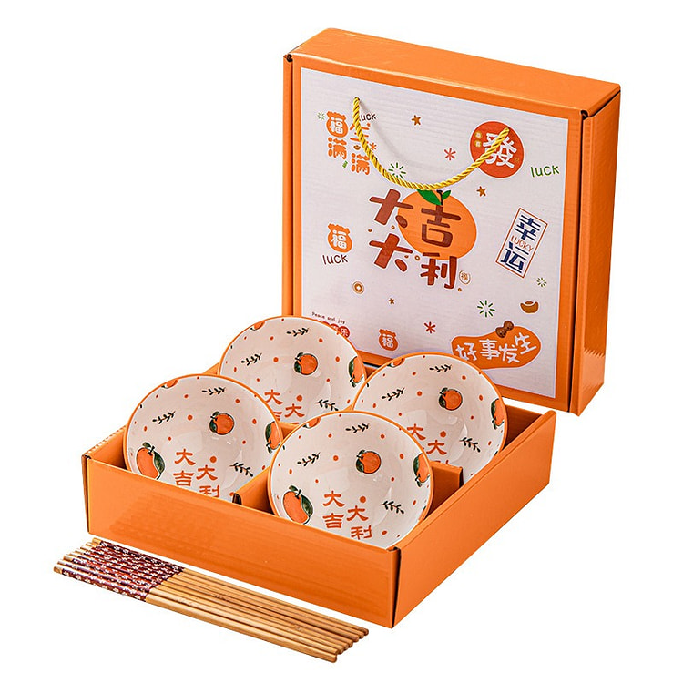 2026年新年陶瓷碗筷套装 4碗4筷 春节礼品餐具 1 份