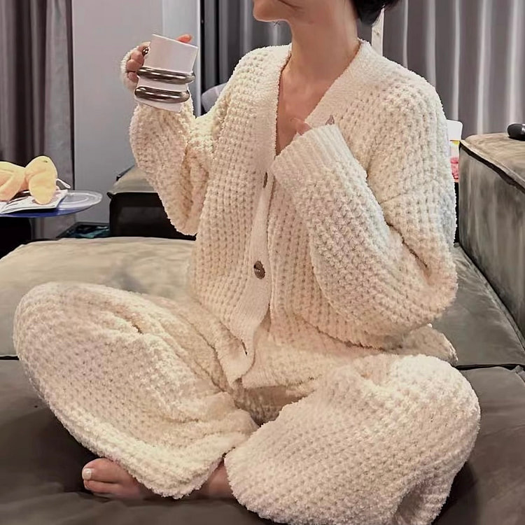 LULLABUY Cozy Waffle Pajama Set One Size-White
