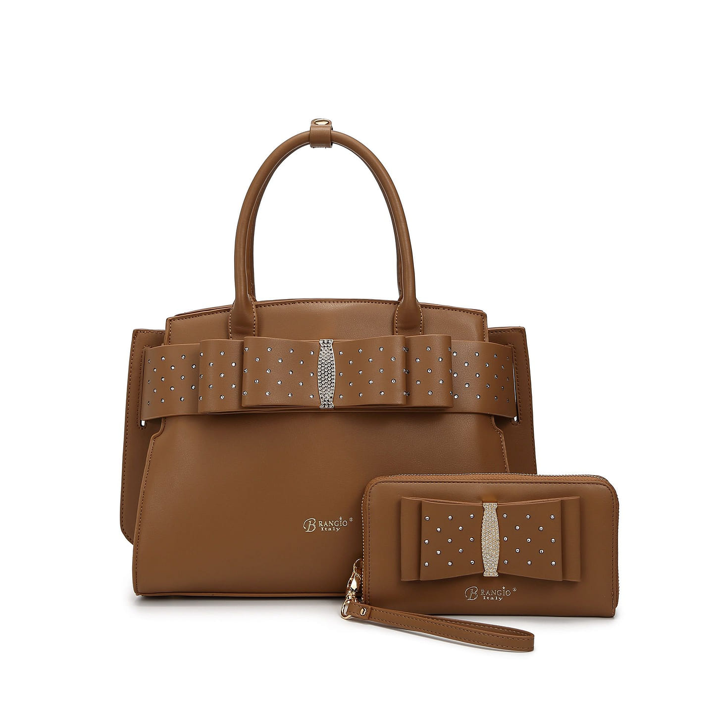 Ribbon Romance Satchel with Rhinestone+Matching Wallet Set [RKH4272+RKW4268-BN] 1 each