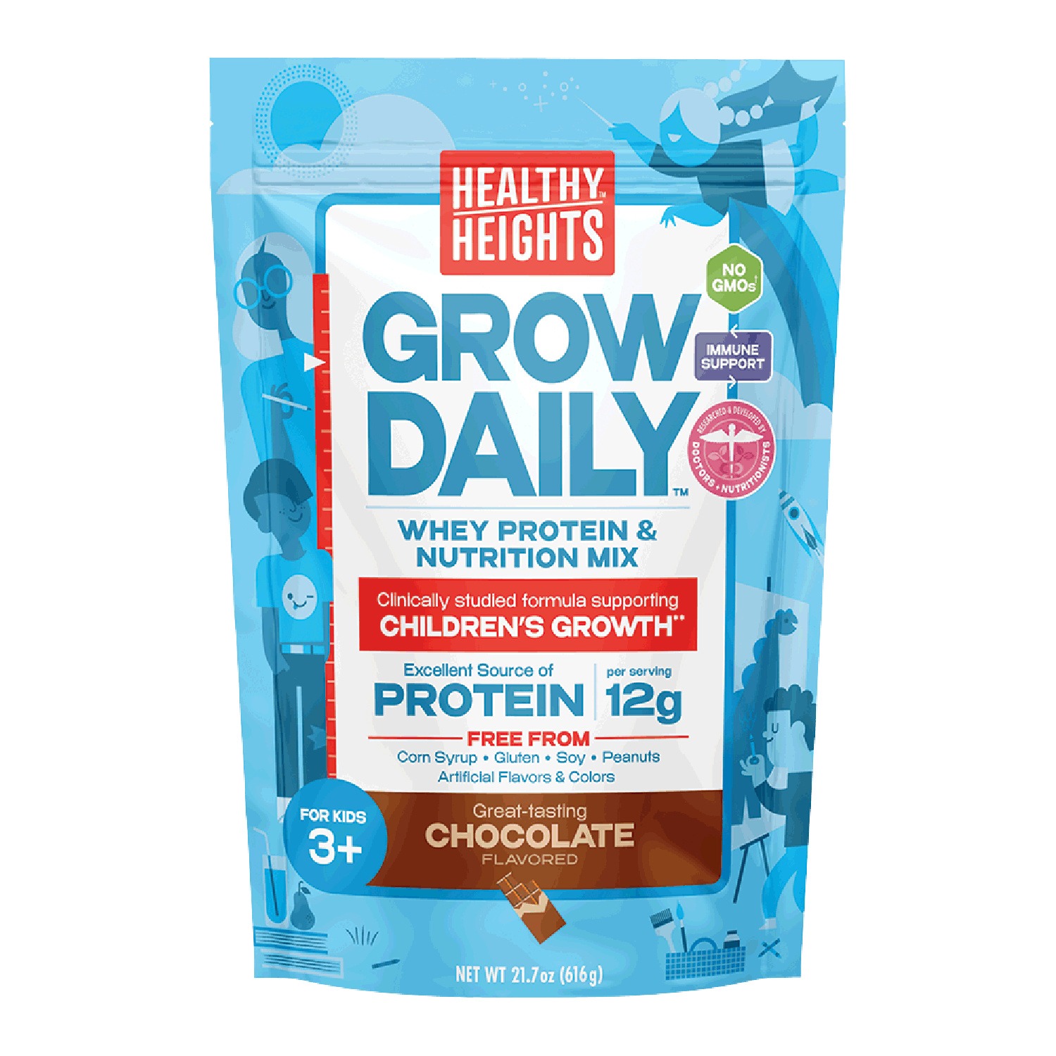 Healthy Heights Grow Daily 3+ Shake Mix Powder, 12g Protein, Chocolate 1.36 lb