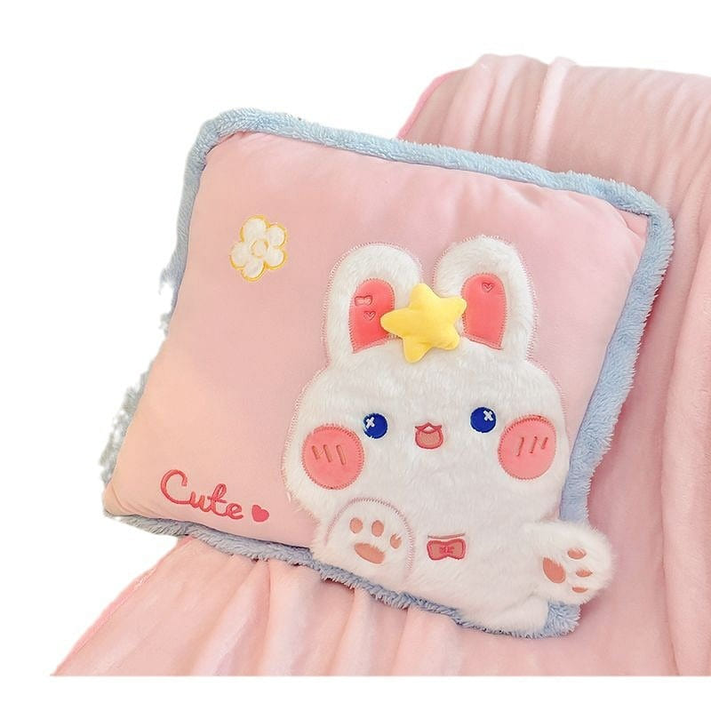 Animal Throw Pillow Blanket 2-In-1 Comforter Pillow Nap – Pink Cute Bunny 1Pc 1 count