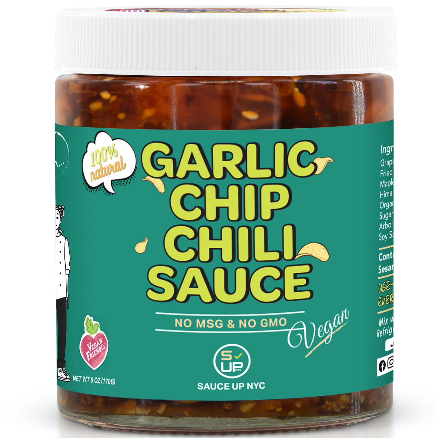 SAUCE UP NYC 100% NATURAL GARLIC CHIP CHILI SAUCE – TOPPING/OIL (VEGAN) 6 oz