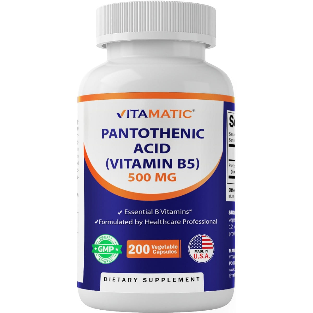 Pantothenic Acid 500 mg – 200 Capsules 1 each