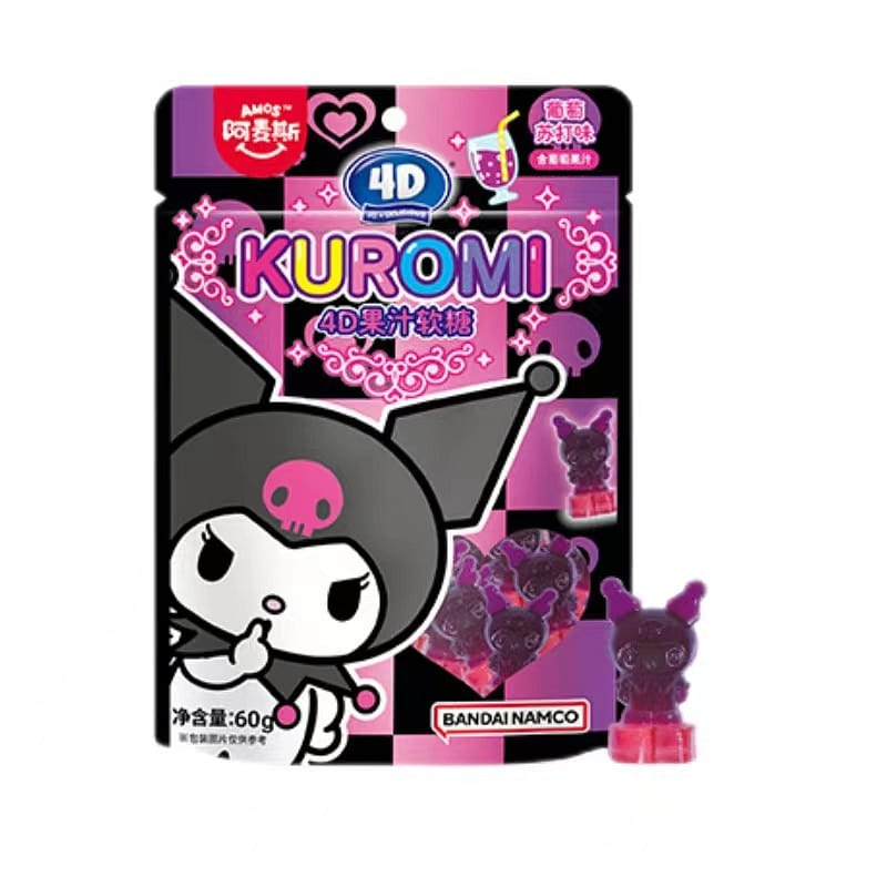 4D Sanrio Shape Cartoon Sanrio Fruit Jelly-Grape SodaFlavor Kuromi 8 Bags 1 each