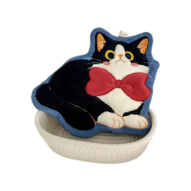 可挂式加厚宠物小猫擦手巾-红领结(加大款)