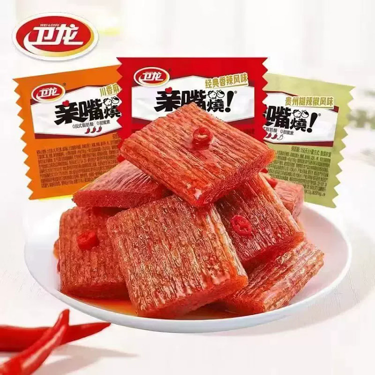Wei Long kiss-cooked spicy strips with mixed flavo 1 box