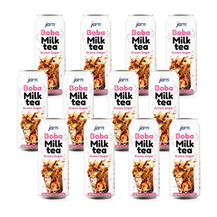 Jans - Trà sữa trân châu vị Đường đen, 500ml, Hộp 12 lon 16.9 fl.oz*12 gói