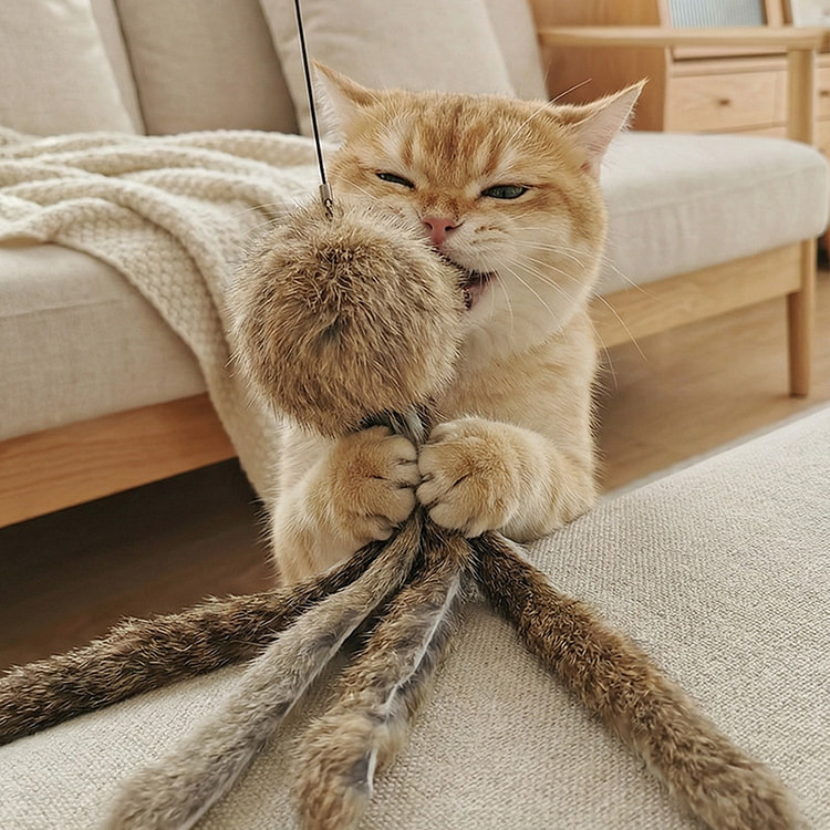 Rabbit fur octopus cat toy 25cm 1 each