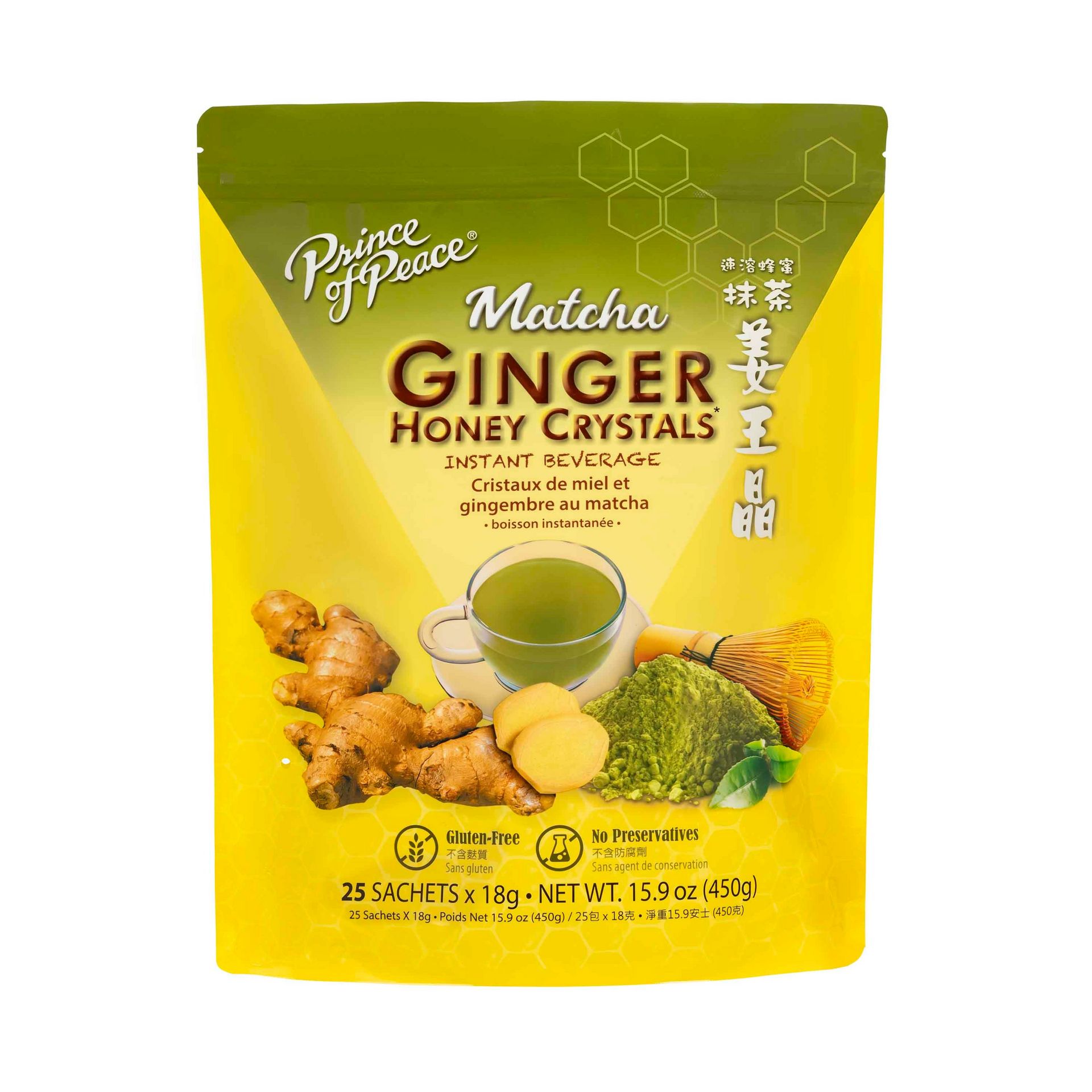 Prince of Peace Ginger Honey Crystals with Matcha, 25 sachets 1 each