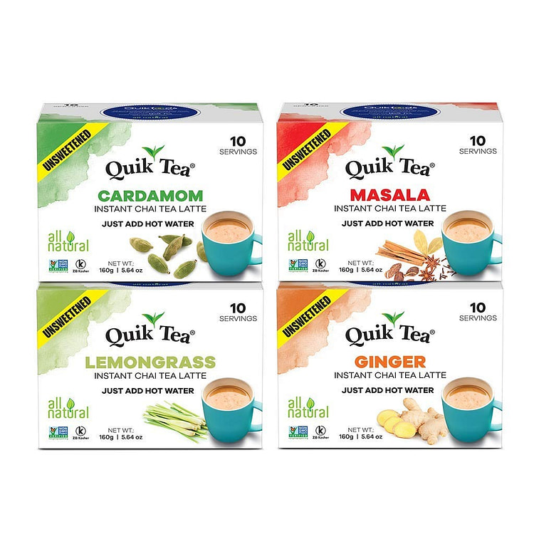 QuikTea Chai Latte 4 Flavor Unsweet Variety Pack 4 pack