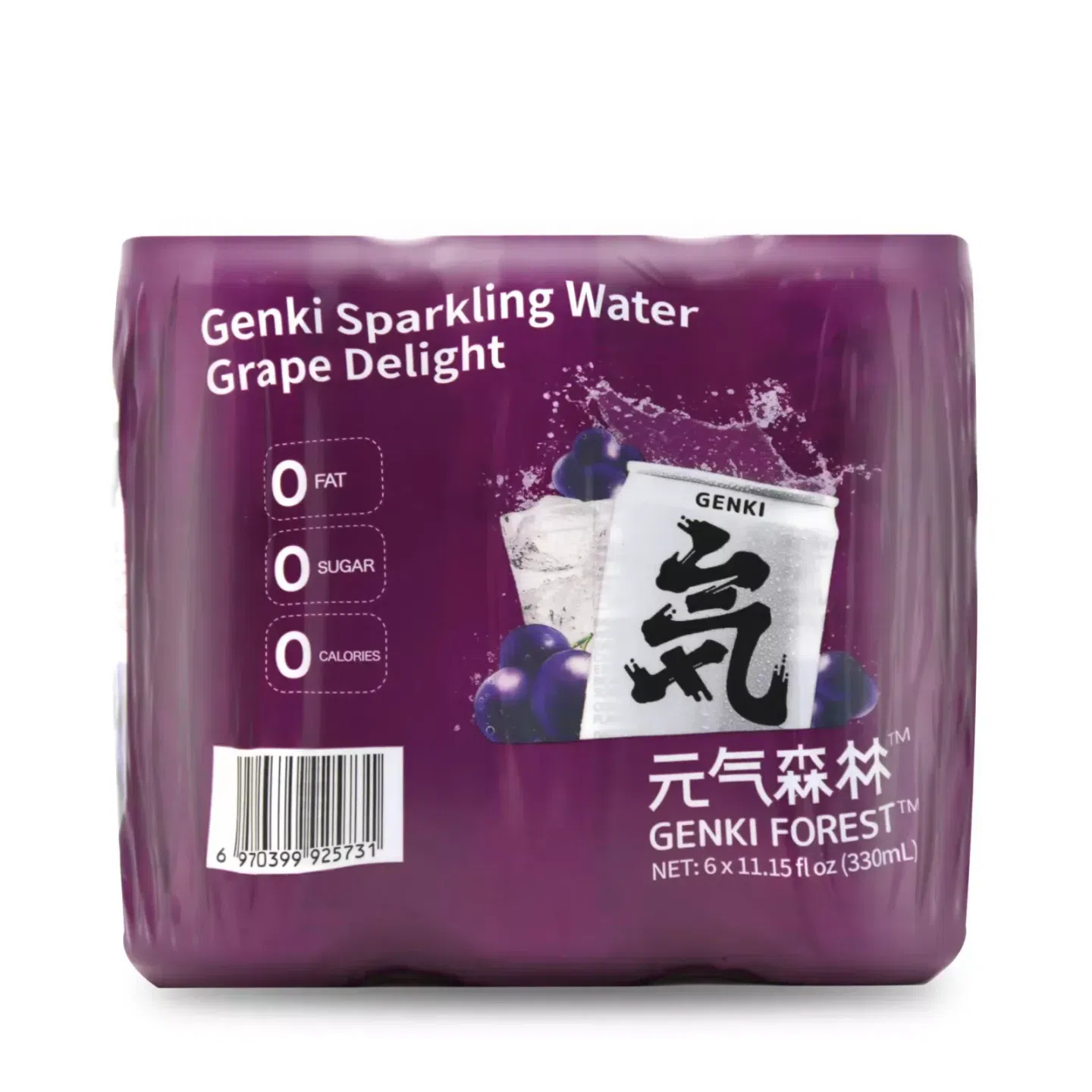 Genki Forest Sparkling Water, Grape Delight Flavor pack of 6 1 each