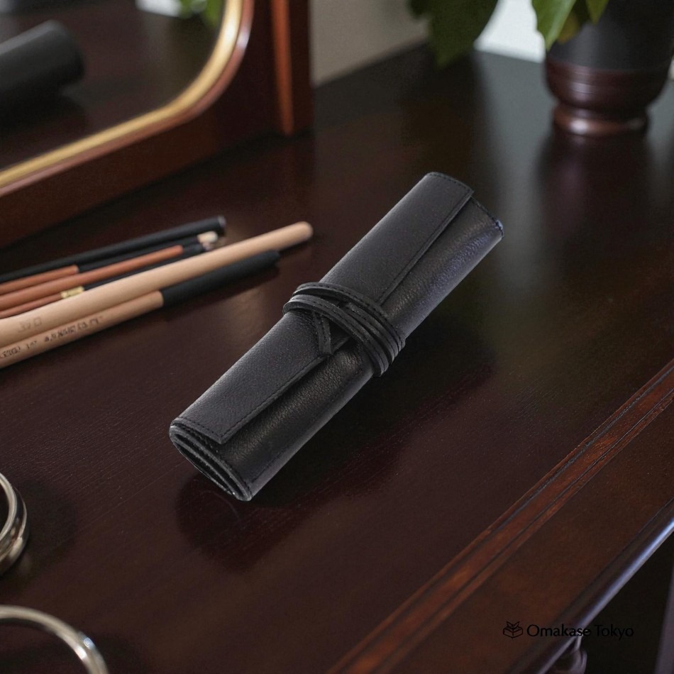 Acacia Style Roll Pen Case-Genuine Leather Black 150 g