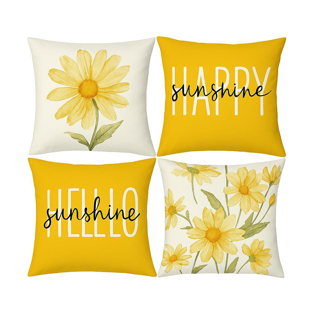 4-Piece Yellow Pillowcase Set - Happy Sunshine 4 個